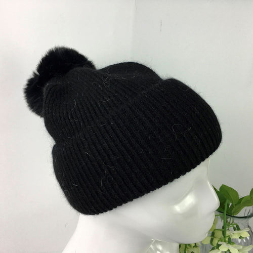 040-PomPom Hat- Black