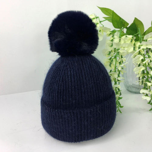 040-PomPom Hat- Navy