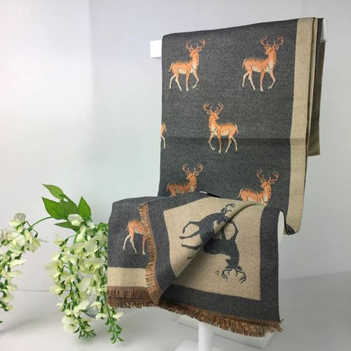 224-204-Reindeer Winter Scarf- Light Grey & Beige