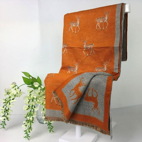 224-204-Reindeer Winter Scarf- Grey & Orange