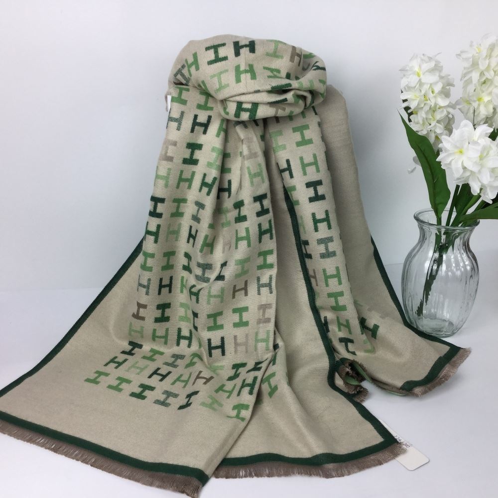 210- H Scarf- Beige/Green