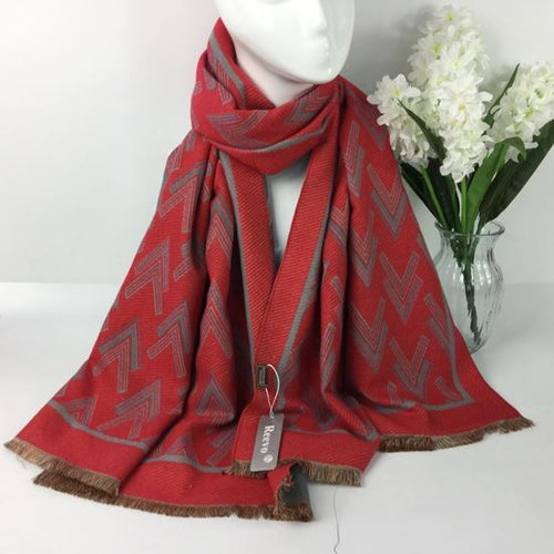 224-245-Chevron Print Winter Scarf- Red
