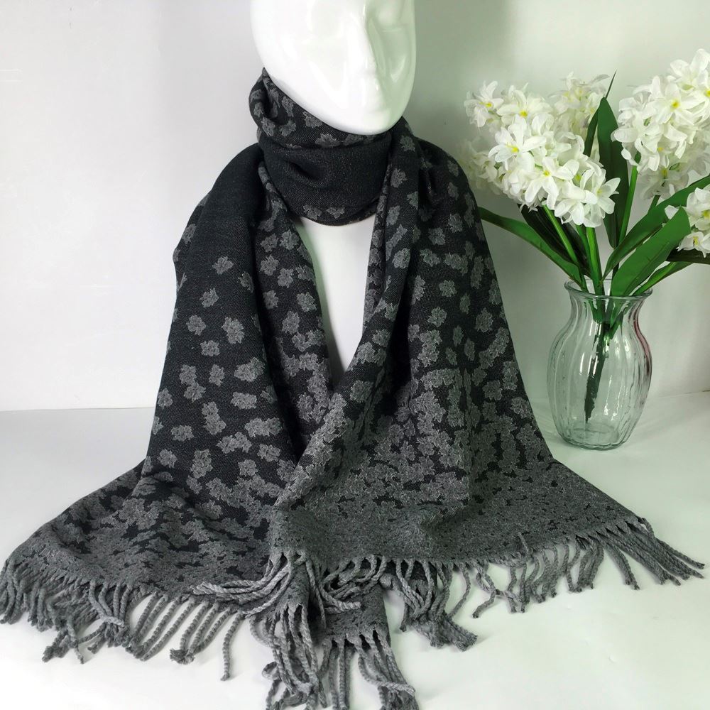 063-Flower Print Scarf- Black