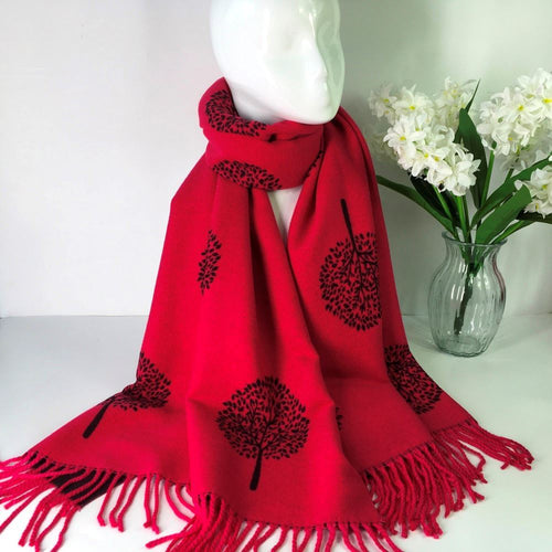 1908-004-Tassles Scarf-Hot Pink&Black