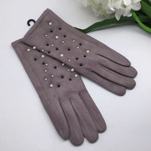 213- Pearl detail Gloves- Grey