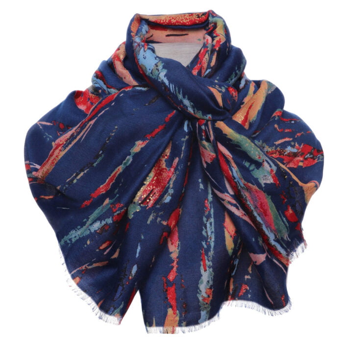 1034614- Abstract Print Scarf- Navy- Zelly