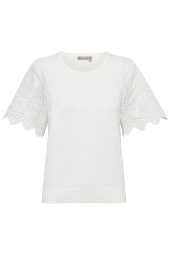 2139- Cotton Short Sleeve White Jumper- Fransa