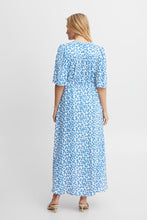 Load image into Gallery viewer, 1895- V Neck Long Dress with Drawstring- Blue Print- Fransa