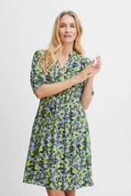 Load image into Gallery viewer, 1883- Blue/Lime Mix V-Neck Floral Dress- Fransa