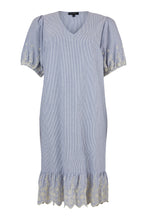 Load image into Gallery viewer, 6534- Pinstripe V Neck Dress w/ embroidered detail- Sunday