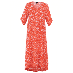 6981- Marble Orange Print Midi Dress
