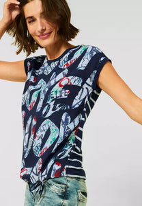 318456 - Print T-shirt with Stripe Back - Cecil