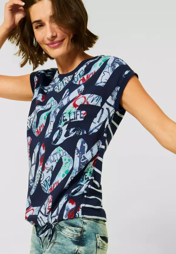 318456 - Print T-shirt with Stripe Back - Cecil