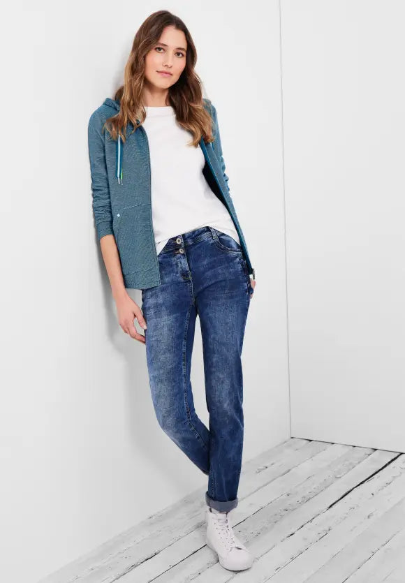 319396- Fine Stripe Zip Hoody-Teal- Cecil
