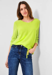 302319- V Neck Jumper w/ Drawstring Hem- Lime Yellow- Cecil