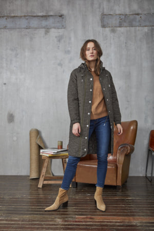 389 Fransa Long Quilted Jacket- Green