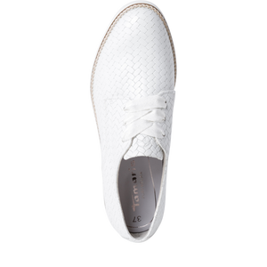23819-White Leather Weave Shoe- Tamaris