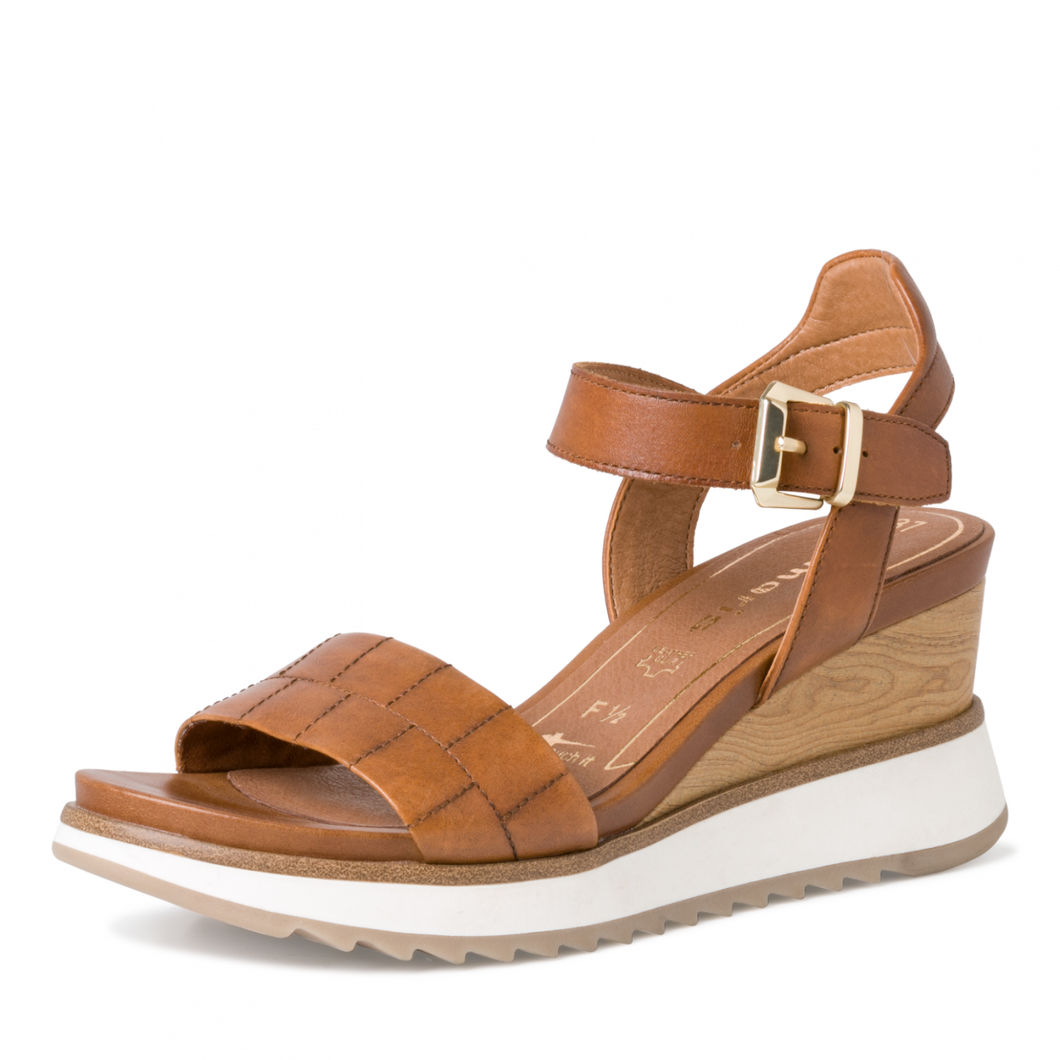 28015- Brown Leather Wedge Sandal- Tamaris