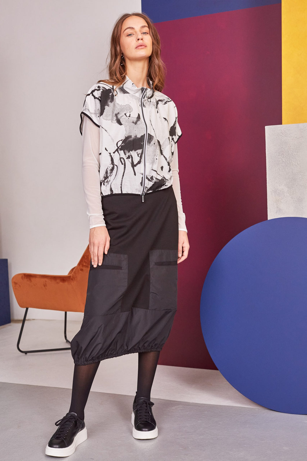 299 - Skirt with Taffeta Panel- Naya