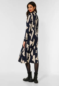 143432- Long Sleeve Printed Midi Dress- Deep Navy- Street one