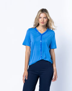 6570-Blue Sequence V-Neck T-Shirt - Marble