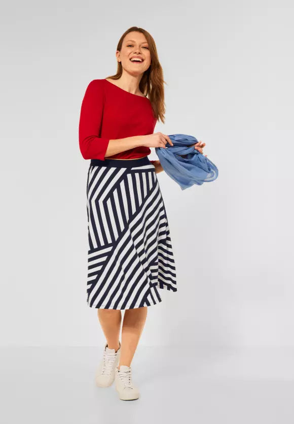 361039-  Navy Stripe Jersey Skirt - Cecil