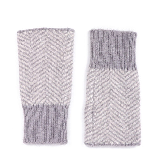 4001512- Fingerless Herringbone Gloves- Grey- Zelly