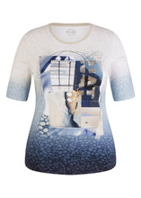 Load image into Gallery viewer, 113352-Navy/Sand Diamanté Print Top - Rabe