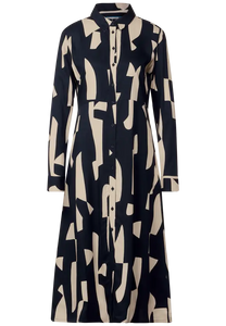 143432- Long Sleeve Printed Midi Dress- Deep Navy- Street one