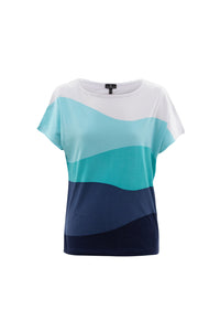 6536- Aqua Blue Wave Print T-Shirt- Marble