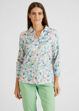 Load image into Gallery viewer, 111358- Rabe 3/4 Sleeve Top with Collar- Green Mix