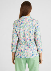 111358- Rabe 3/4 Sleeve Top with Collar- Green Mix