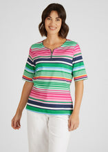 Load image into Gallery viewer, 121359- Striped Top w/ Zip Neckline- Rabe