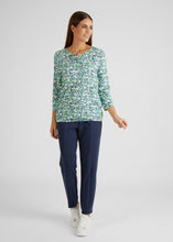 Load image into Gallery viewer, 311351- Rabe T-shirt with 3/4 sleeve &amp; button neckline- Green Mix