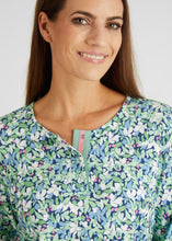 Load image into Gallery viewer, 311351- Rabe T-shirt with 3/4 sleeve &amp; button neckline- Green Mix