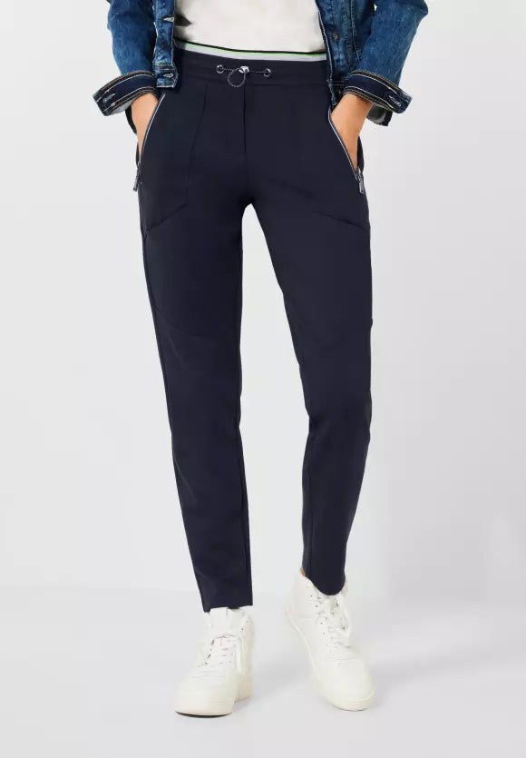 3755654- Casual Fit Zip Trousers- Navy- Cecil