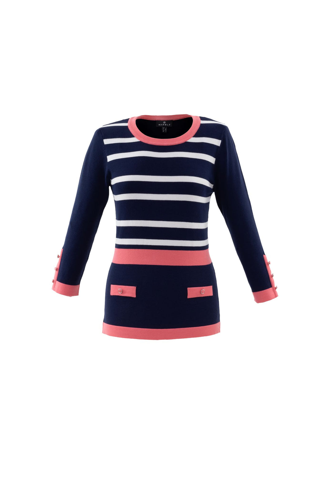 6020 Mable Jumper - Navy & Pink Stripe