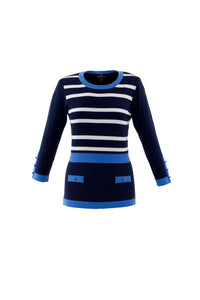 6020 Marble Jumper - Navy & Blue Stripe