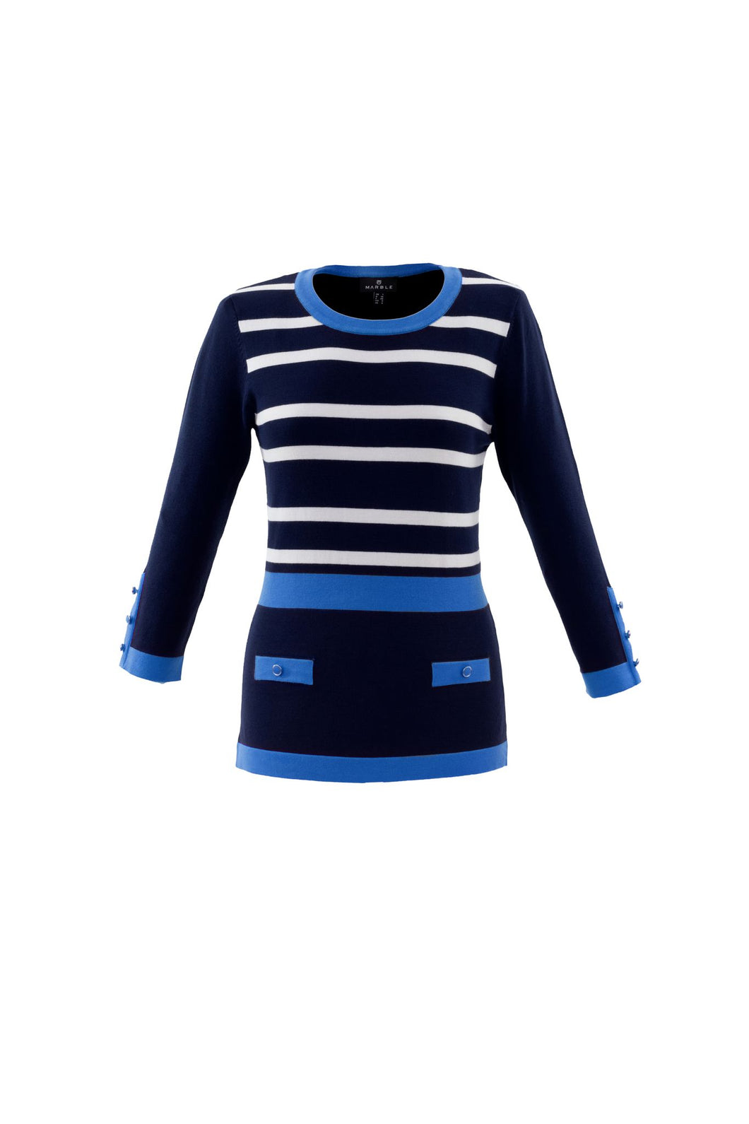 6020 Marble Jumper - Navy & Blue Stripe