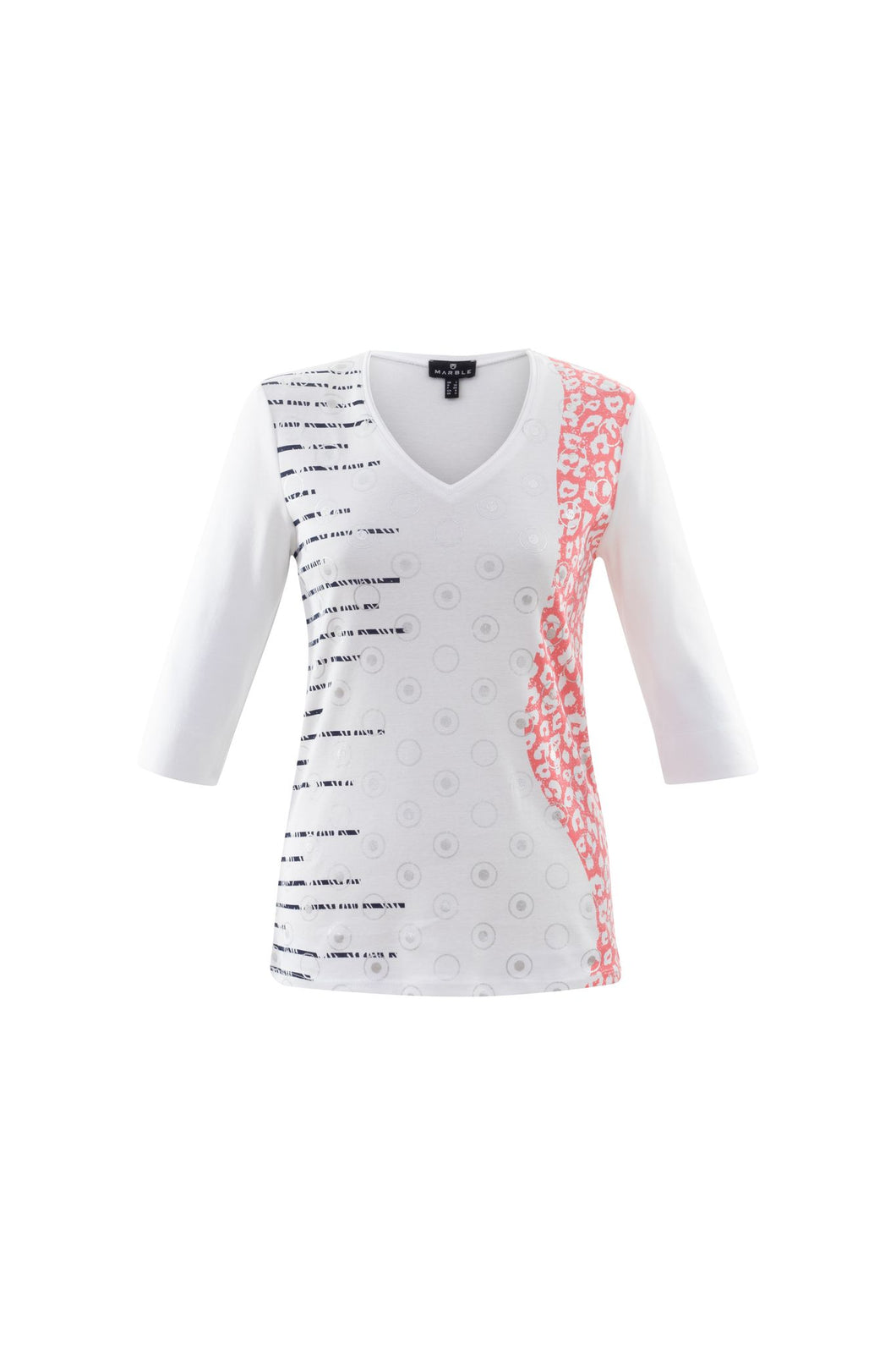 6063 Marble Print Top - White/Watermelon