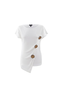 6067 Marble Button Top - White
