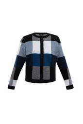 6378 Marble Check Cardigan- Petrol Blue