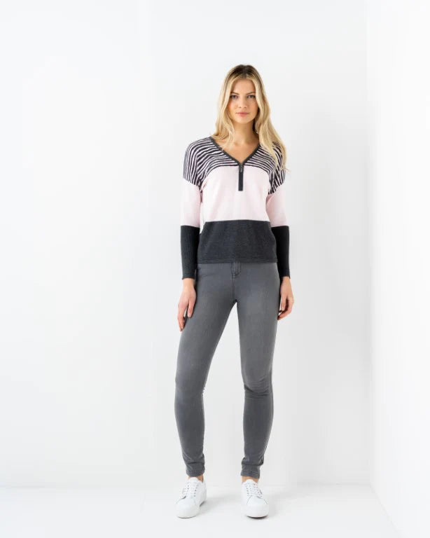 6715- Pink & Grey Stripe Jumper - Marble