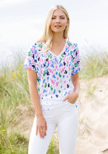 6947- Marble V Neck Speck Detail Top- Green/Blue