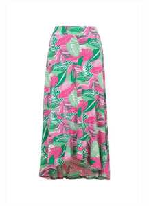 6991- Marble Mock Wrap Leaf Print Skirt