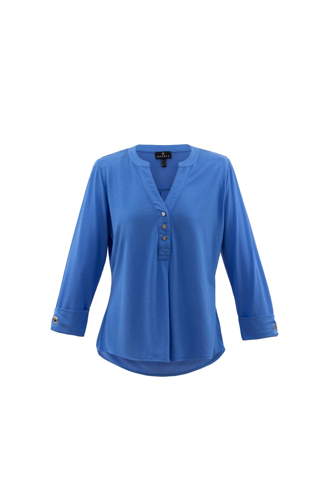 6518- Blue V-Neck Blouse- Marble