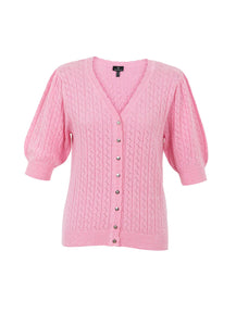 7024- Marble Wave Pattern V Neck Cardi-Pink
