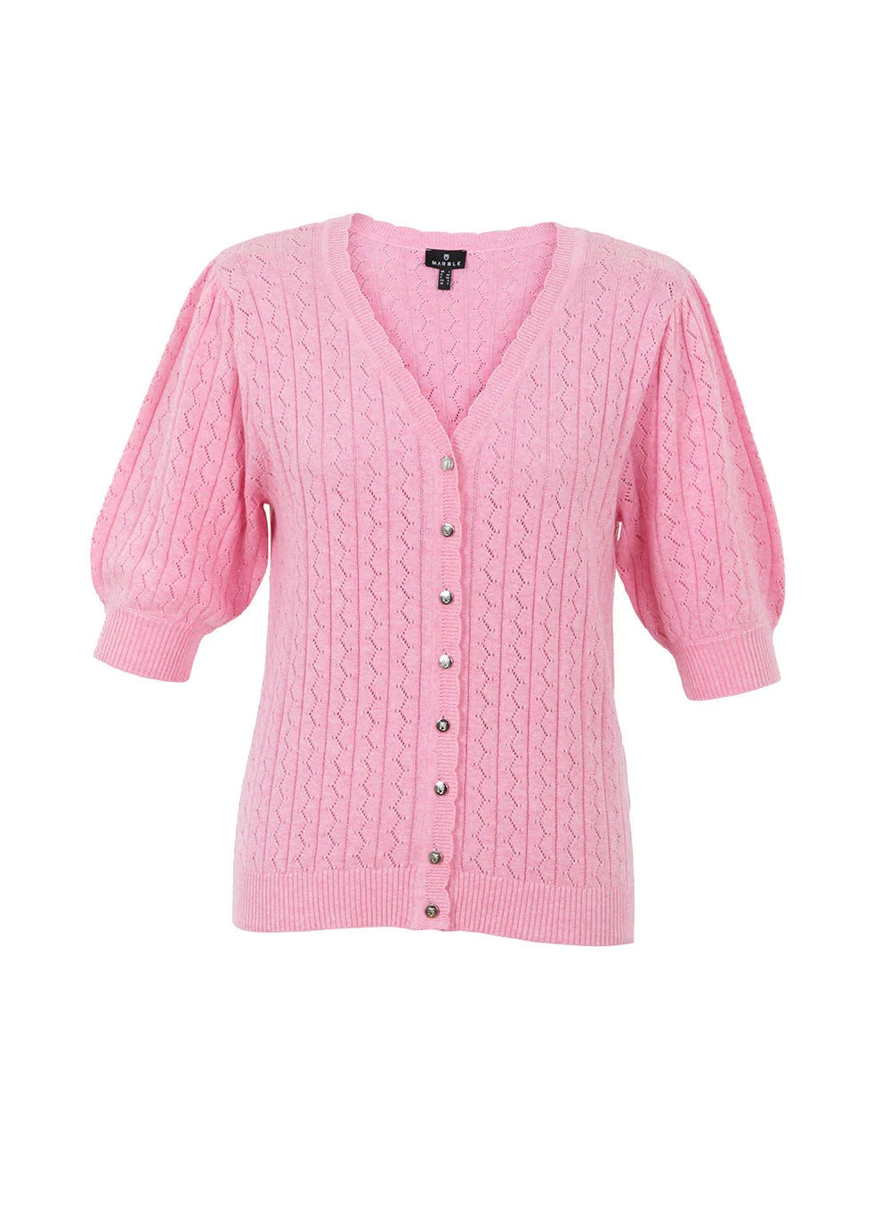 7024- Marble Wave Pattern V Neck Cardi-Pink