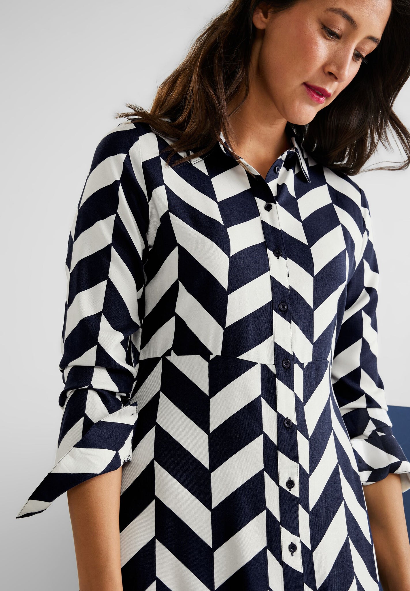 143526-Zig Zag Print Midi Shirt Dress- Navy- Street One – Fifty Seven  Boutique
