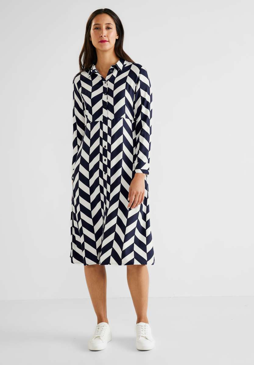 143526-Zig Zag Print Midi Shirt Dress- Navy- Street One – Fifty Seven  Boutique